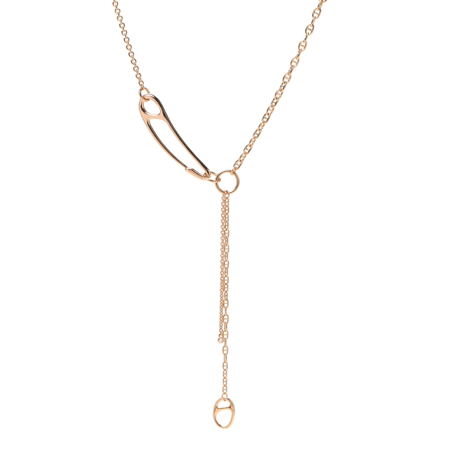 Hermes 18K Rose Gold Diamond GM Chaine d'Ancre Punk Lariat Necklace 1 of 5