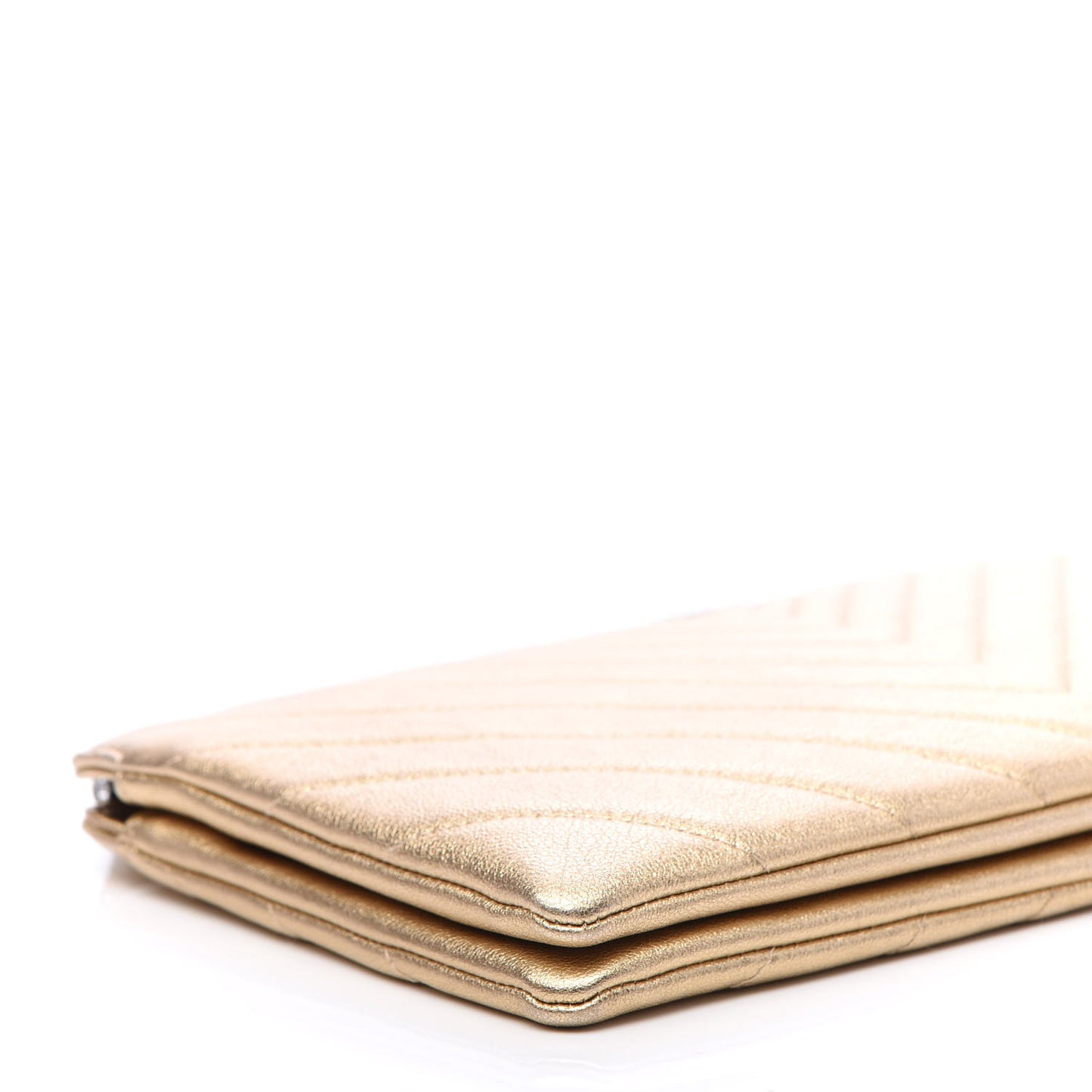 Metallic Calfskin Chevron Quilted Medium Cosmetic Case Light Gold