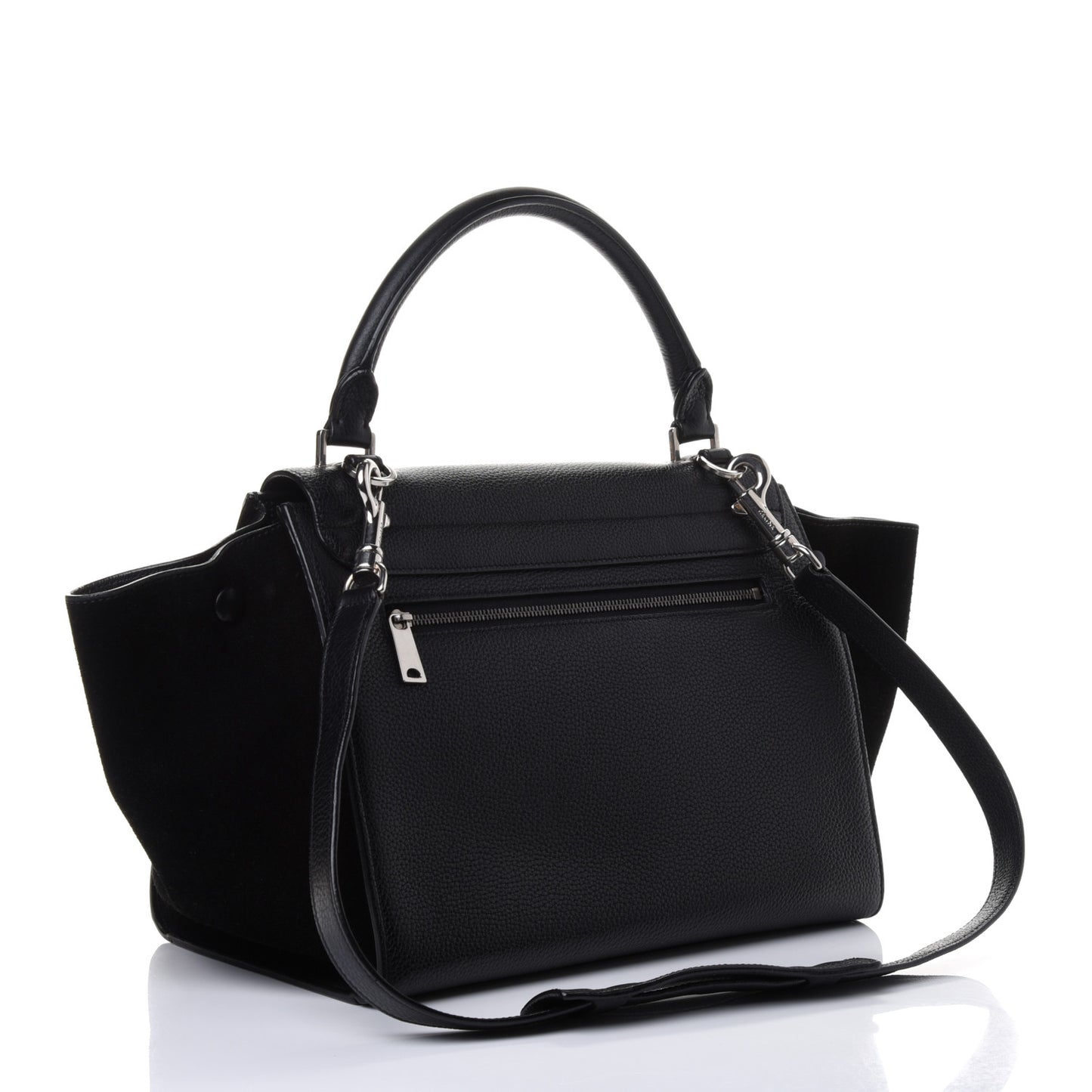 Drummed Calfskin Suede Small Trapeze Black