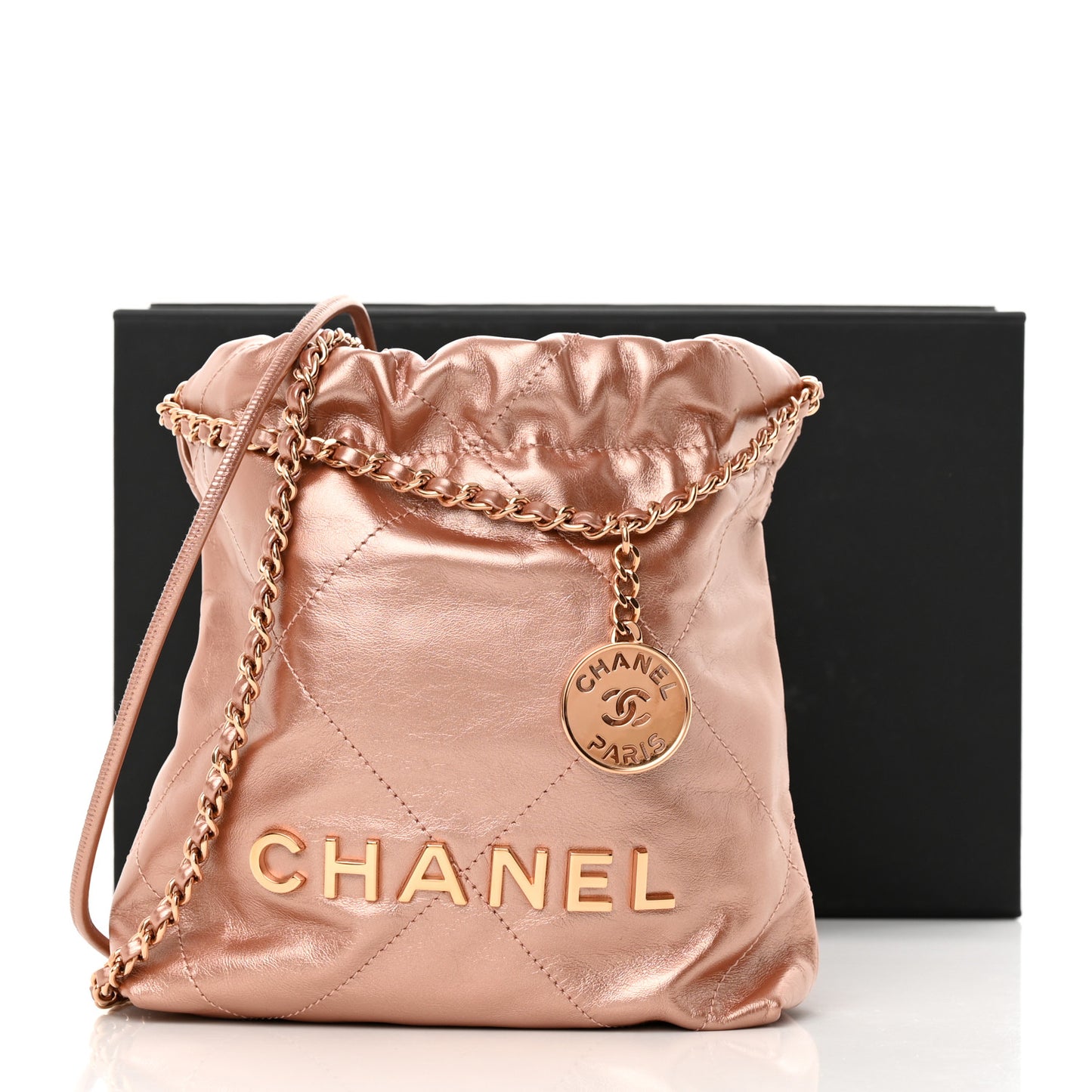 Metallic Calfskin Quilted Mini Chanel 22 Copper