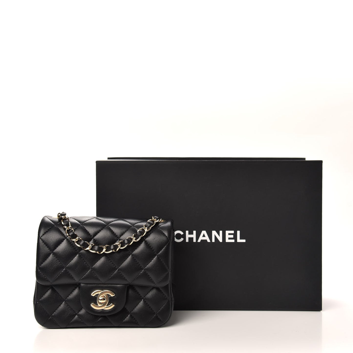 Lambskin Quilted Mini Square Flap Black