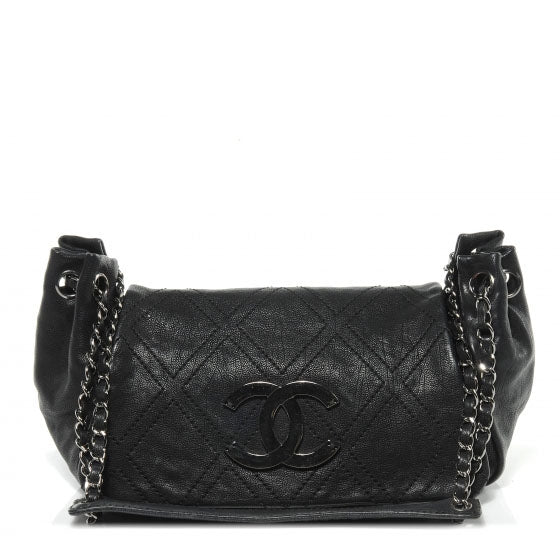 Calfskin Diamond Stitch Small Flap Black SHW