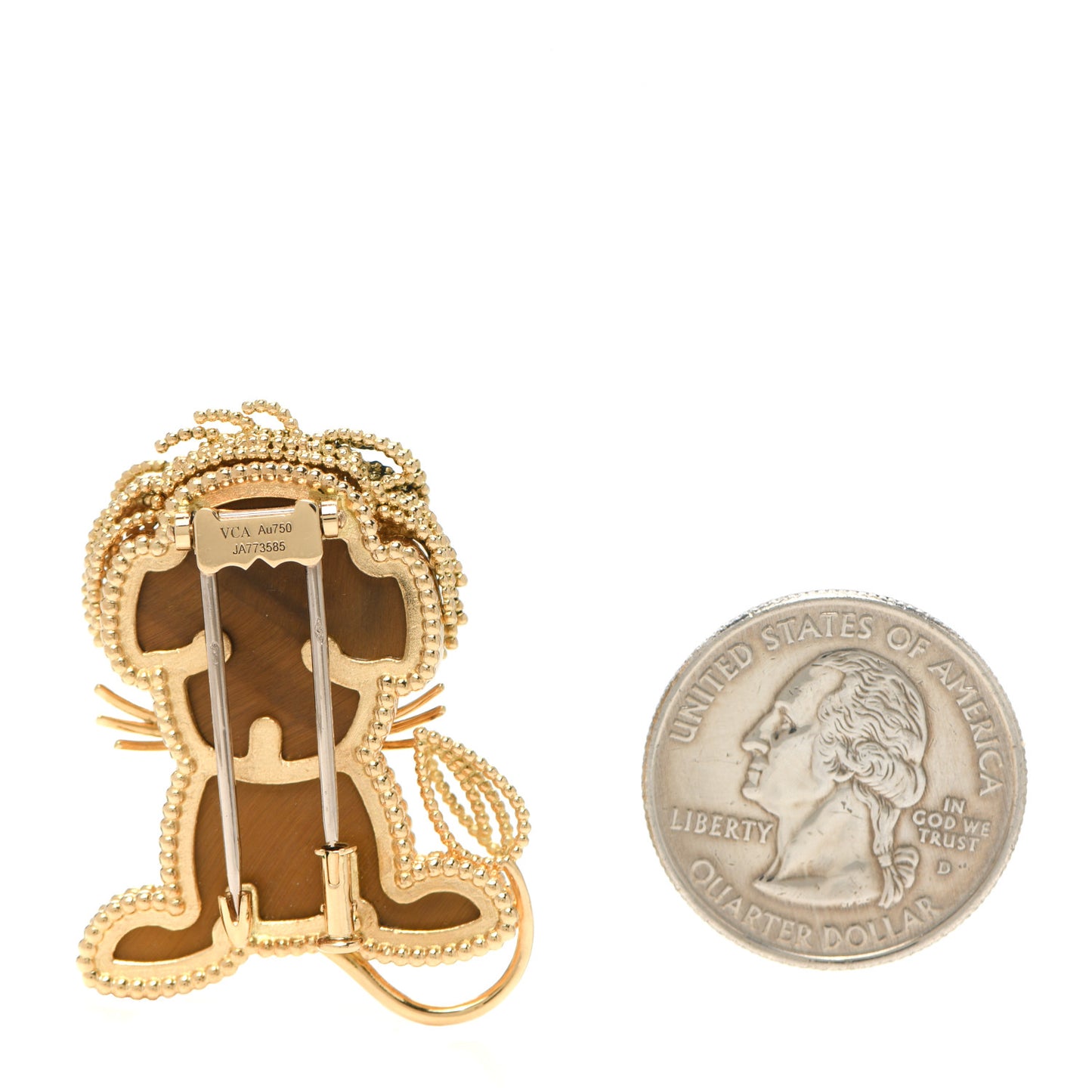 18K Yellow Gold Tiger Eye Onyx Lucky Animal Lion Brooch Pin