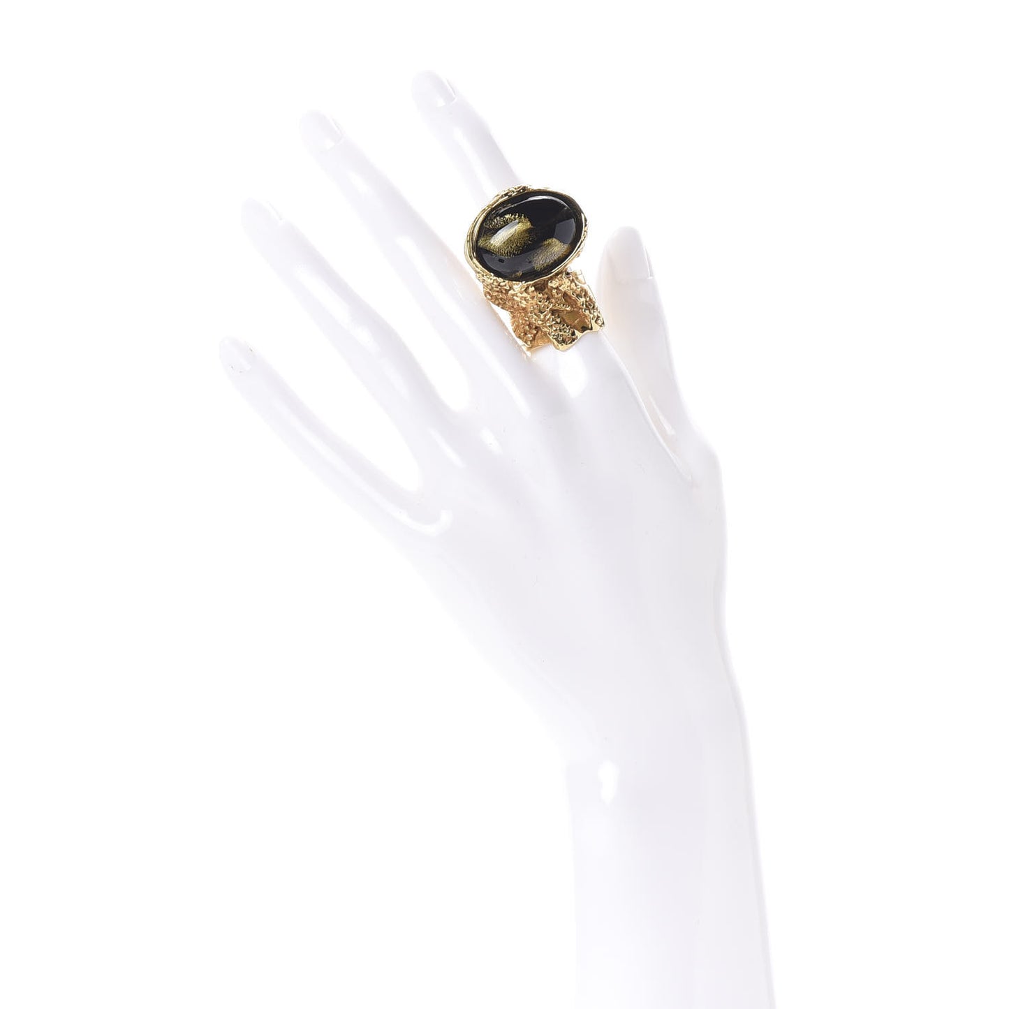 Glass Cabochon Arty Ovale Ring 6 Black Gold