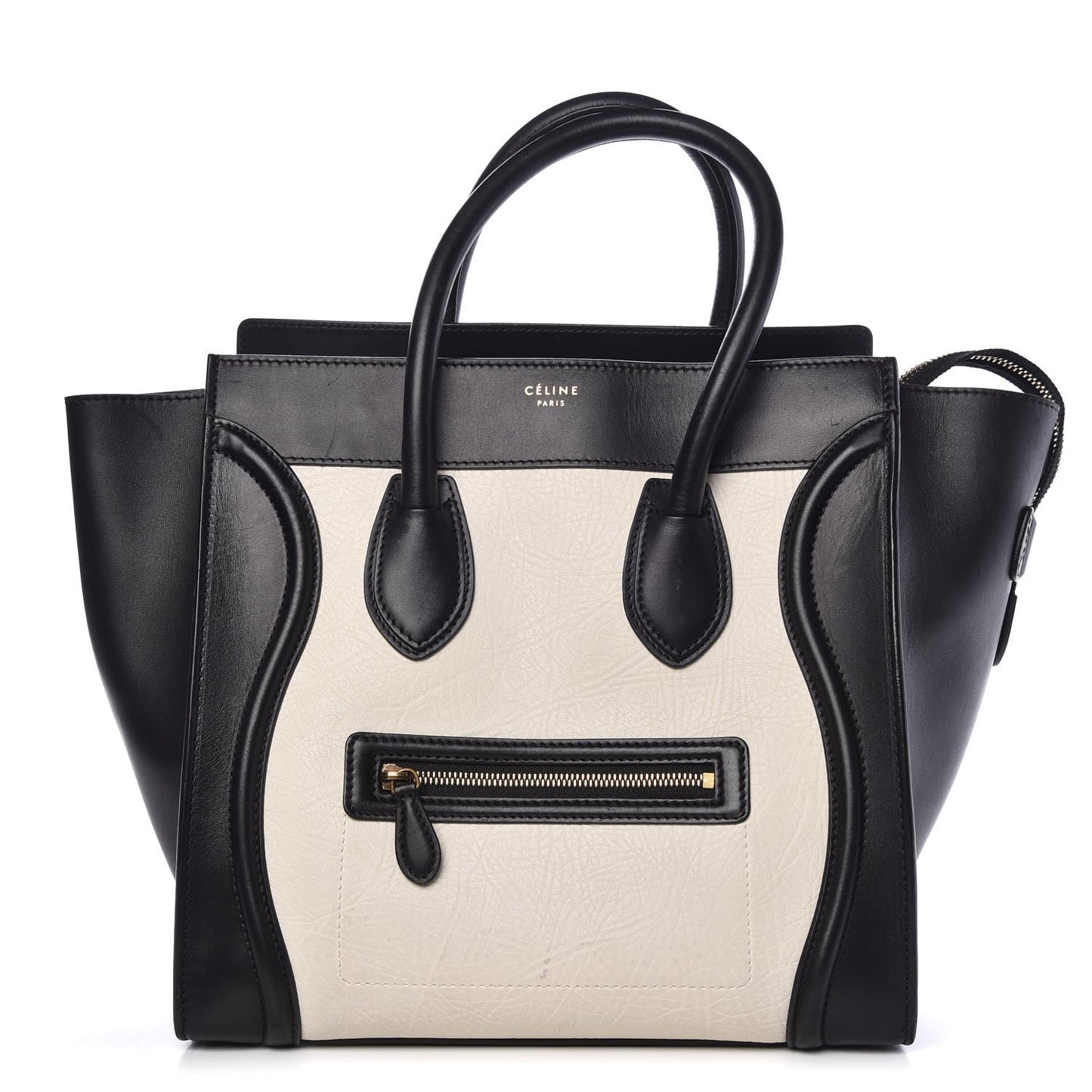 Smooth Calfskin Shrunken Lambskin Mini Bi-Color Luggage Black White