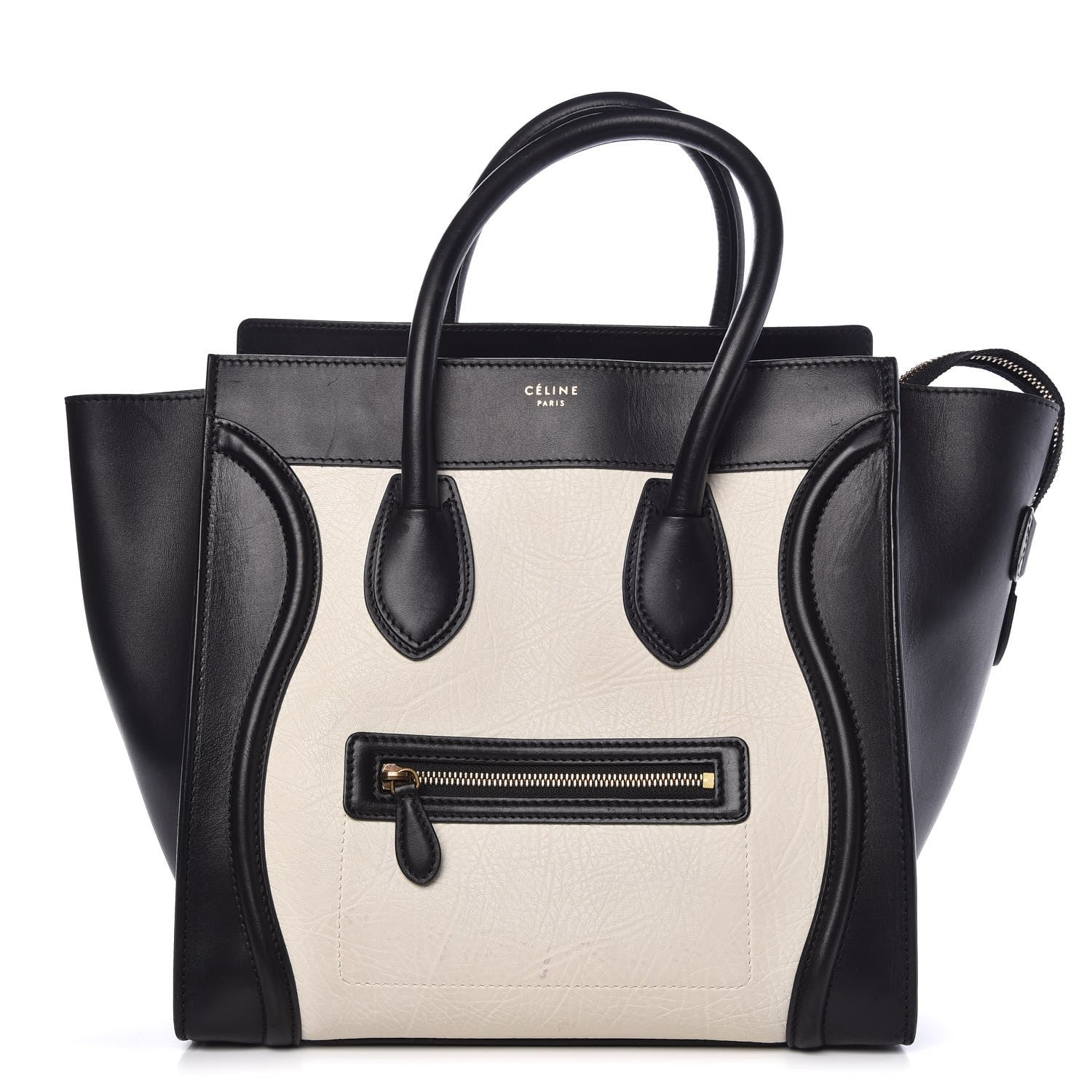 Celine Smooth Calfskin Shrunken Lambskin Mini Bi-Color Luggage Black White 1 of 12