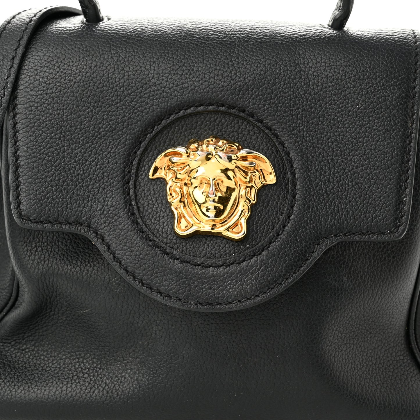 Grained Calfskin Small La Medusa Top Handle Bag Black