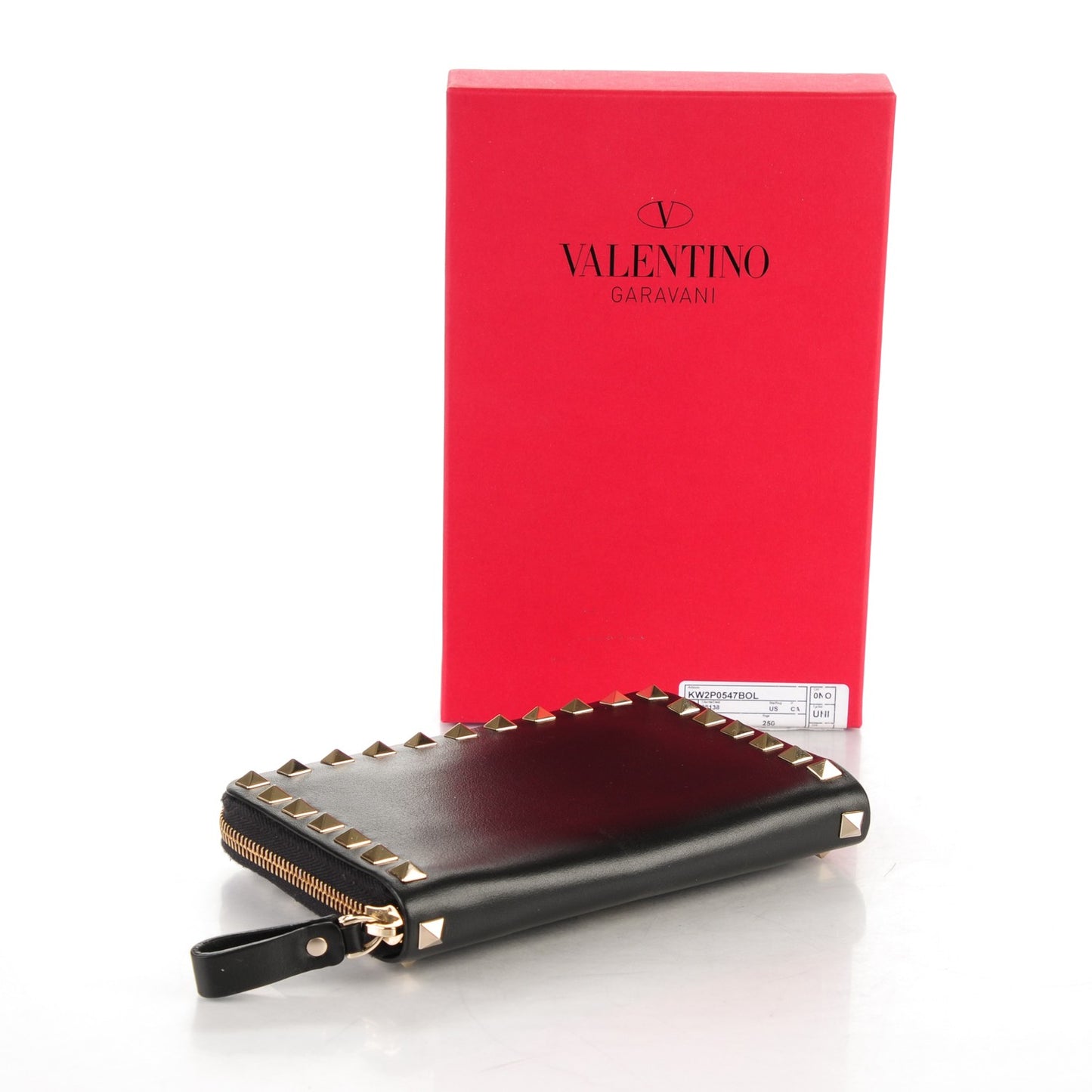 Calfskin Medium Rockstud Zip Around Wallet Black