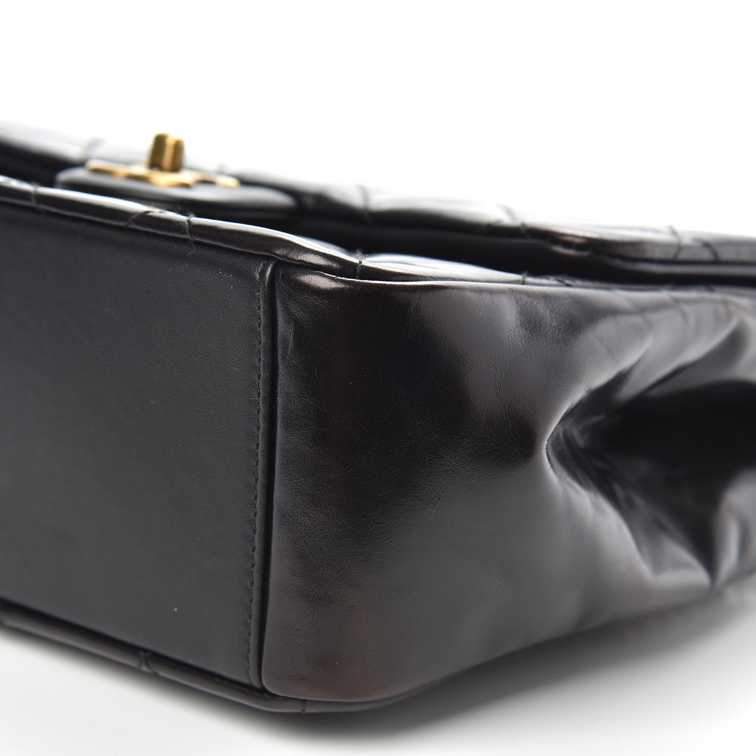Chanel Glazed Calfskin Quilted Medium Gold Bar Top Handle Flap Black 9 of 12