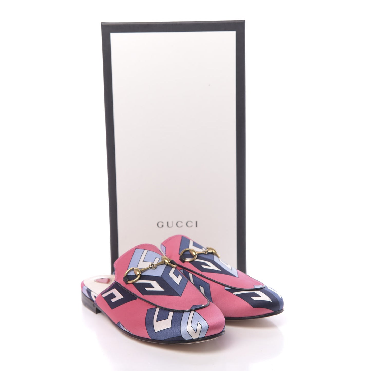 Satin GG Wallpaper Womens Princetown Slippers 35.5 Pink Flamboyant Blue Black