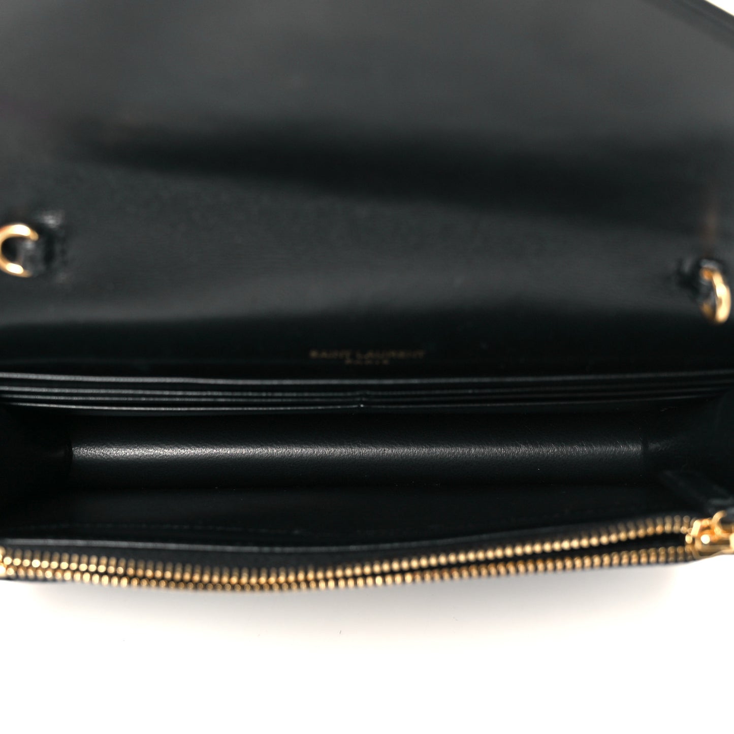 Calfskin Matelasse Chevron Monogram Envelope Chain Wallet Black