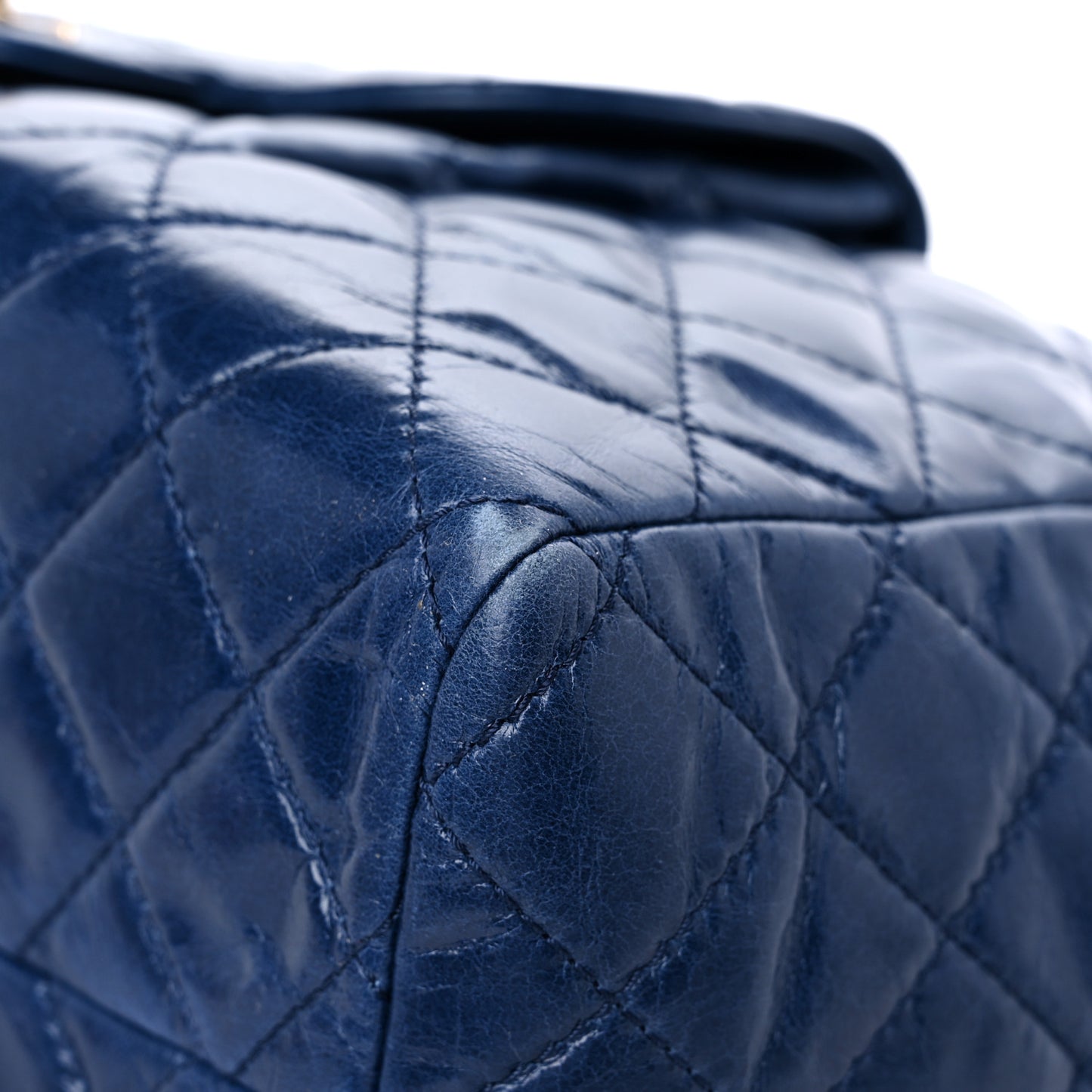 Glazed Calfskin Quilted Large Front Pocket Tote Blue