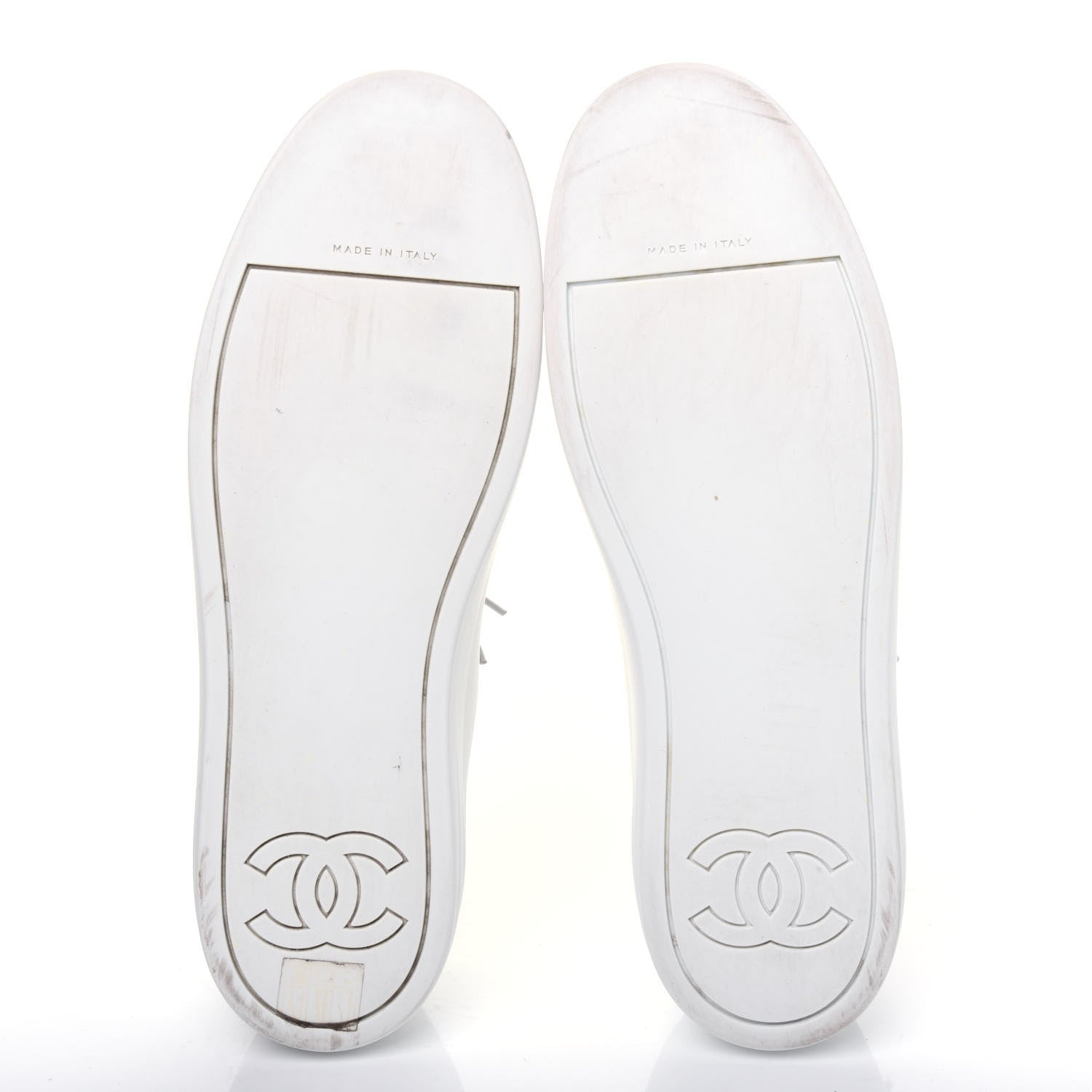 Chanel Calfskin Velvet Womens CC Sneakers 41.5 White Silver 5 of 11