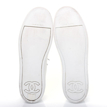 Chanel Calfskin Velvet Womens CC Sneakers 41.5 White Silver 5 of 11