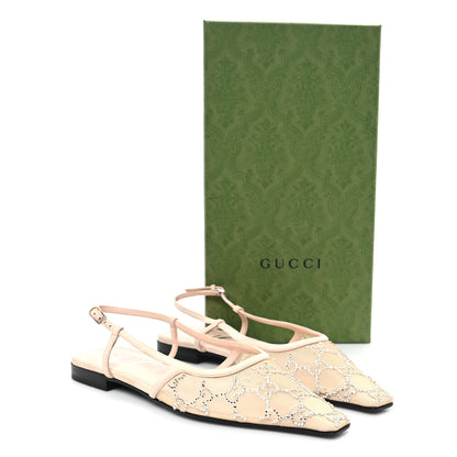 Gucci Suede Mesh Crystal GG Monogram Slingback Ballet Flats 37 Light Powder Skin Rose 9 of 9
