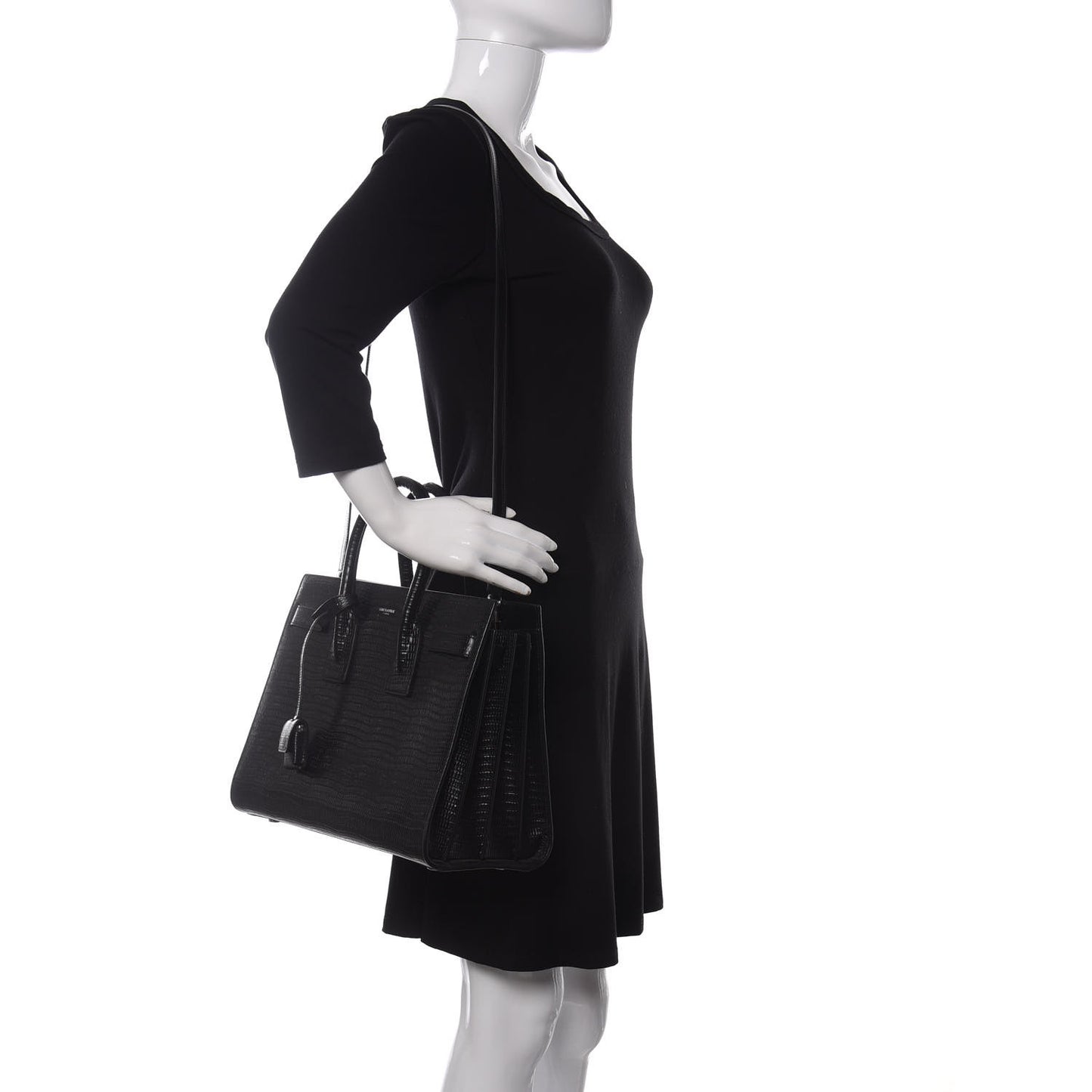 Lizard Embossed Calfskin Small Sac De Jour Black