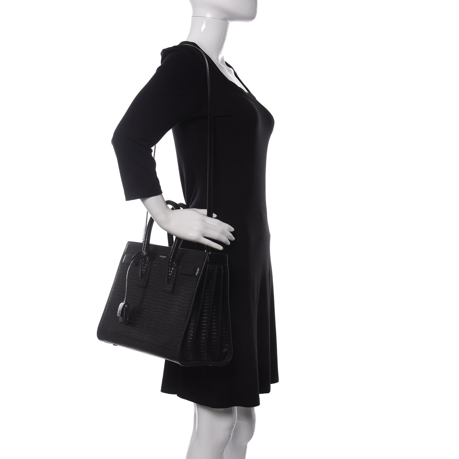 Saint Laurent Lizard Embossed Calfskin Small Sac De Jour Black 2 of 9