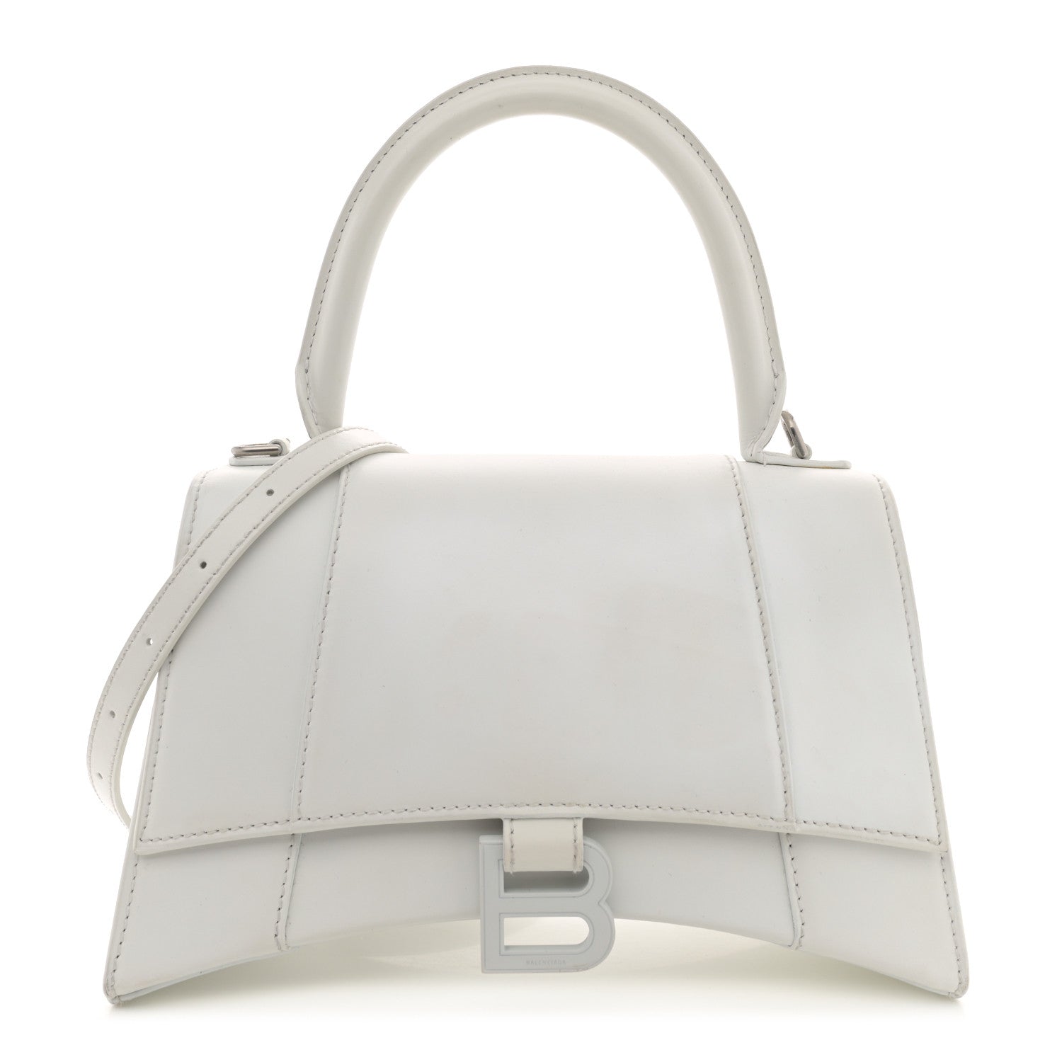 Balenciaga Shiny Box Calfskin Tonal B Small Hourglass Top Handle Bag White 1 of 17