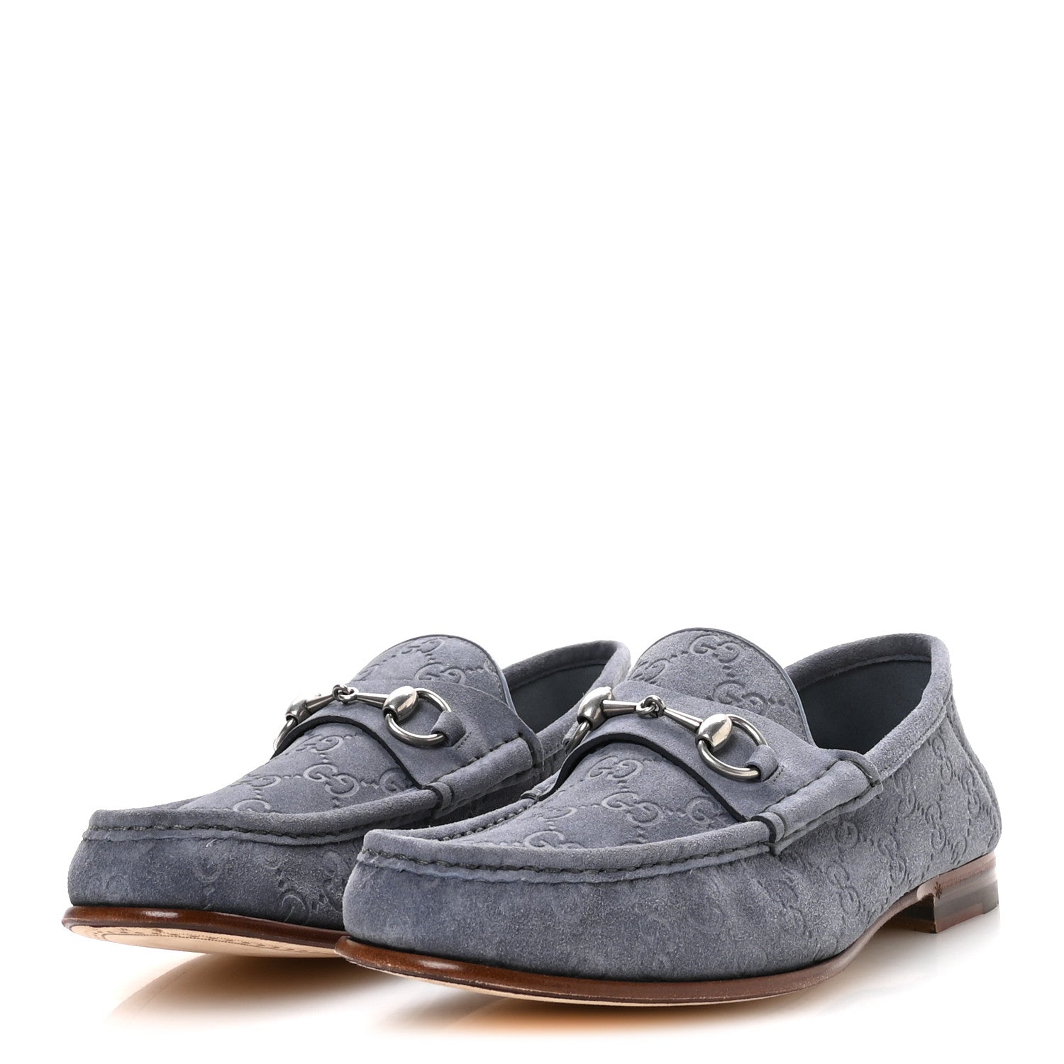 Gucci Luxury Suede Guccissima Mens Horsebit Mocassin Loafers 9.5 Foggy Grey 4 of 9