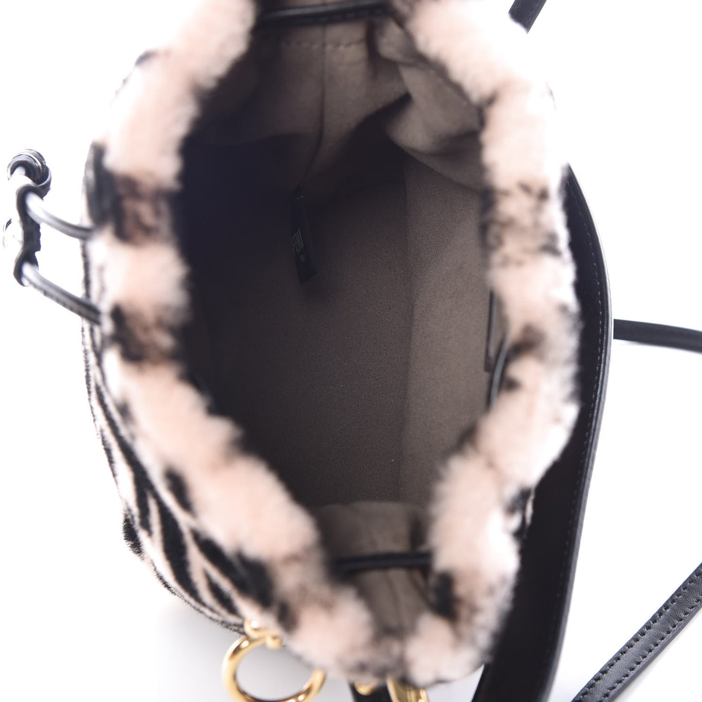 Shearling F is Macro FF 1974 Diagonal Mini Mon Tresor Bucket Bag Light Rose Black