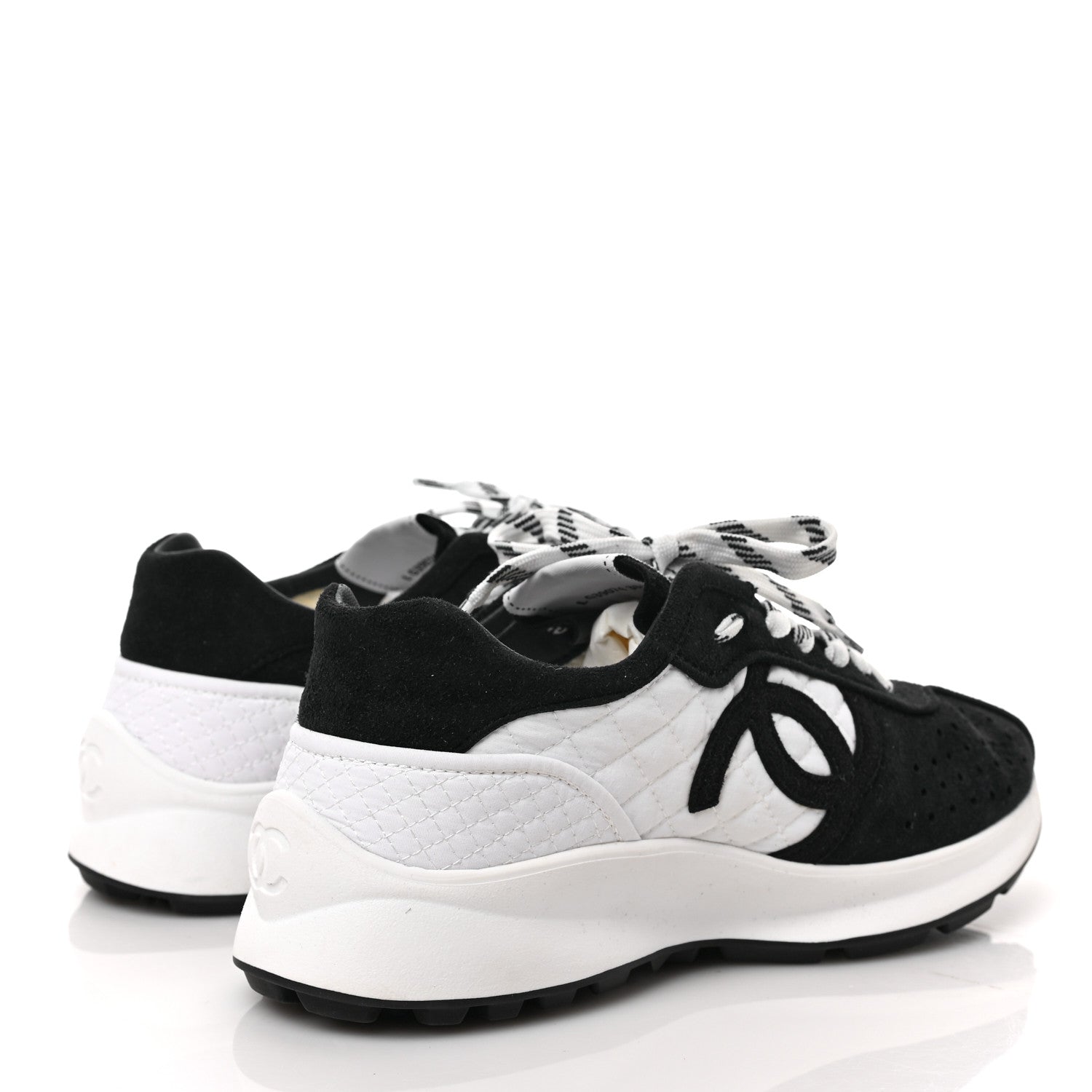 Chanel Fabric Suede Kidskin CC Sneakers 36.5 Dark Navy White 4 of 9