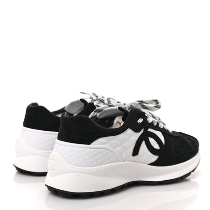 Chanel Fabric Suede Kidskin CC Sneakers 36.5 Dark Navy White 4 of 9