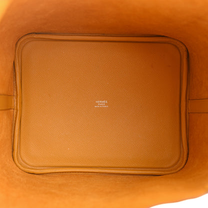 Hermes Epsom Tressage De Cuir Picotin Lock 22 MM Jaune Ambre Brique White 5 of 11