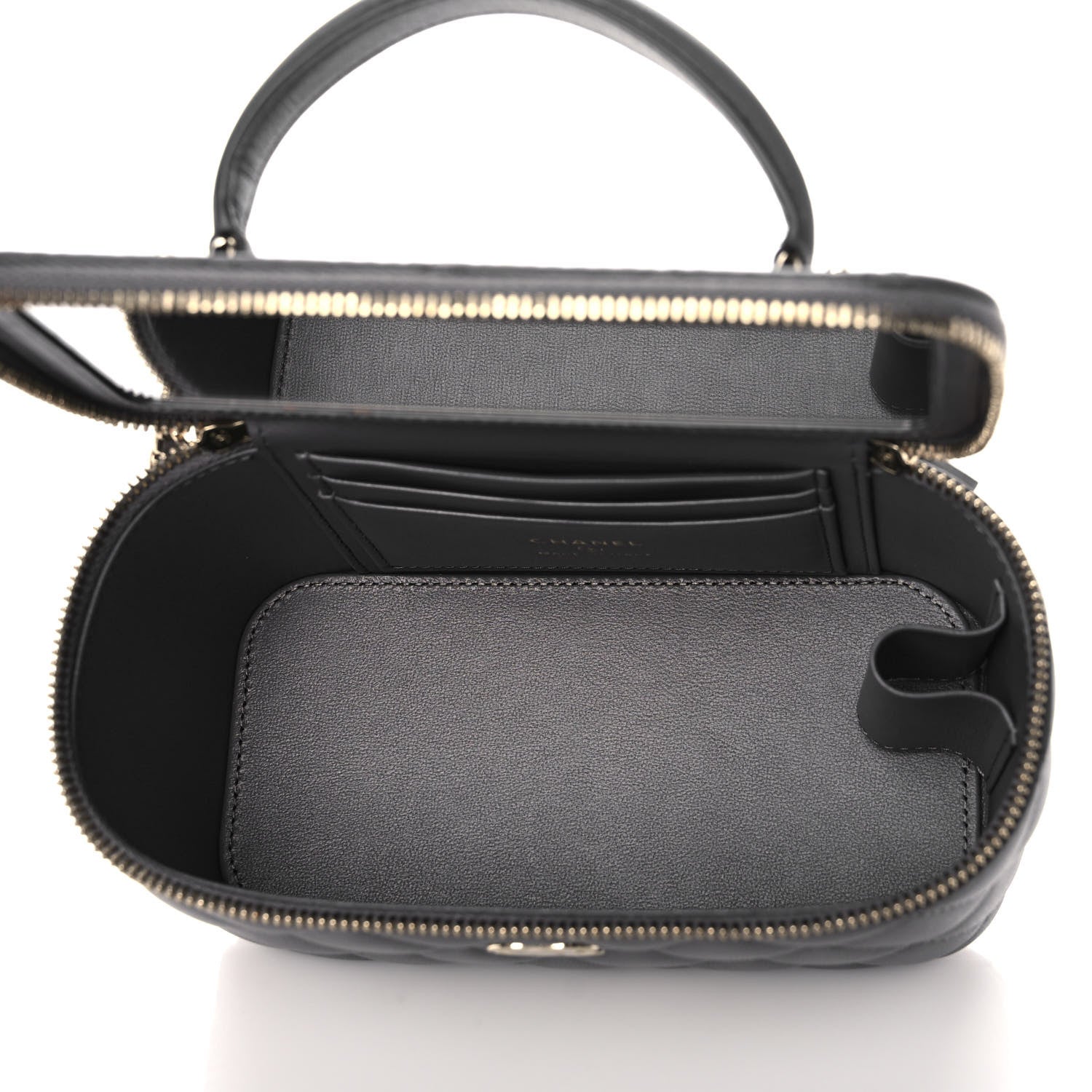 Chanel Lambskin Quilted Small Top Handle Vanity Case With Chain Dark Grey 4 of 10