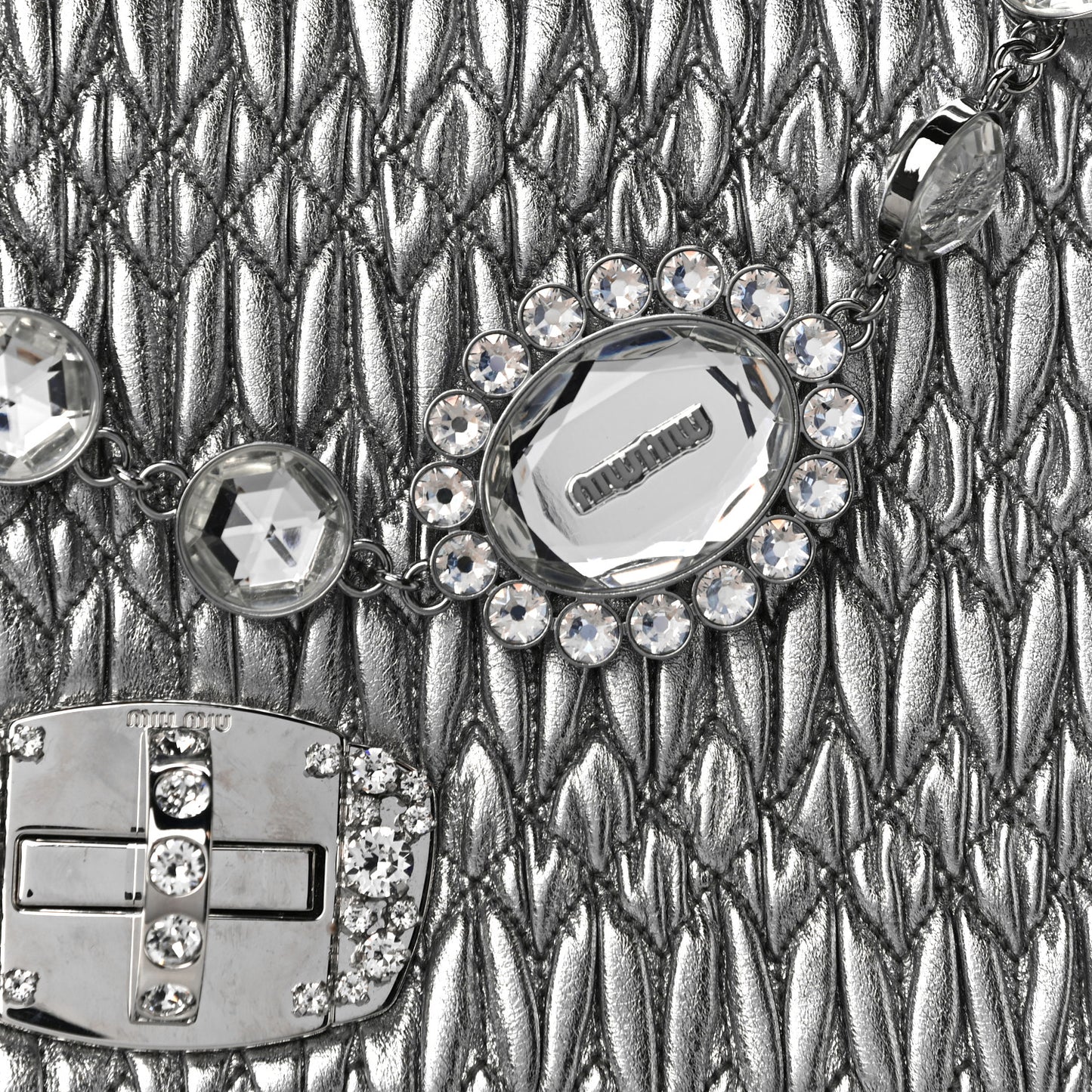 Nappa Matelasse Crystal Flap Clutch Cromo