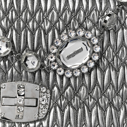 Miu Miu Nappa Matelasse Crystal Flap Clutch Cromo 9 of 12
