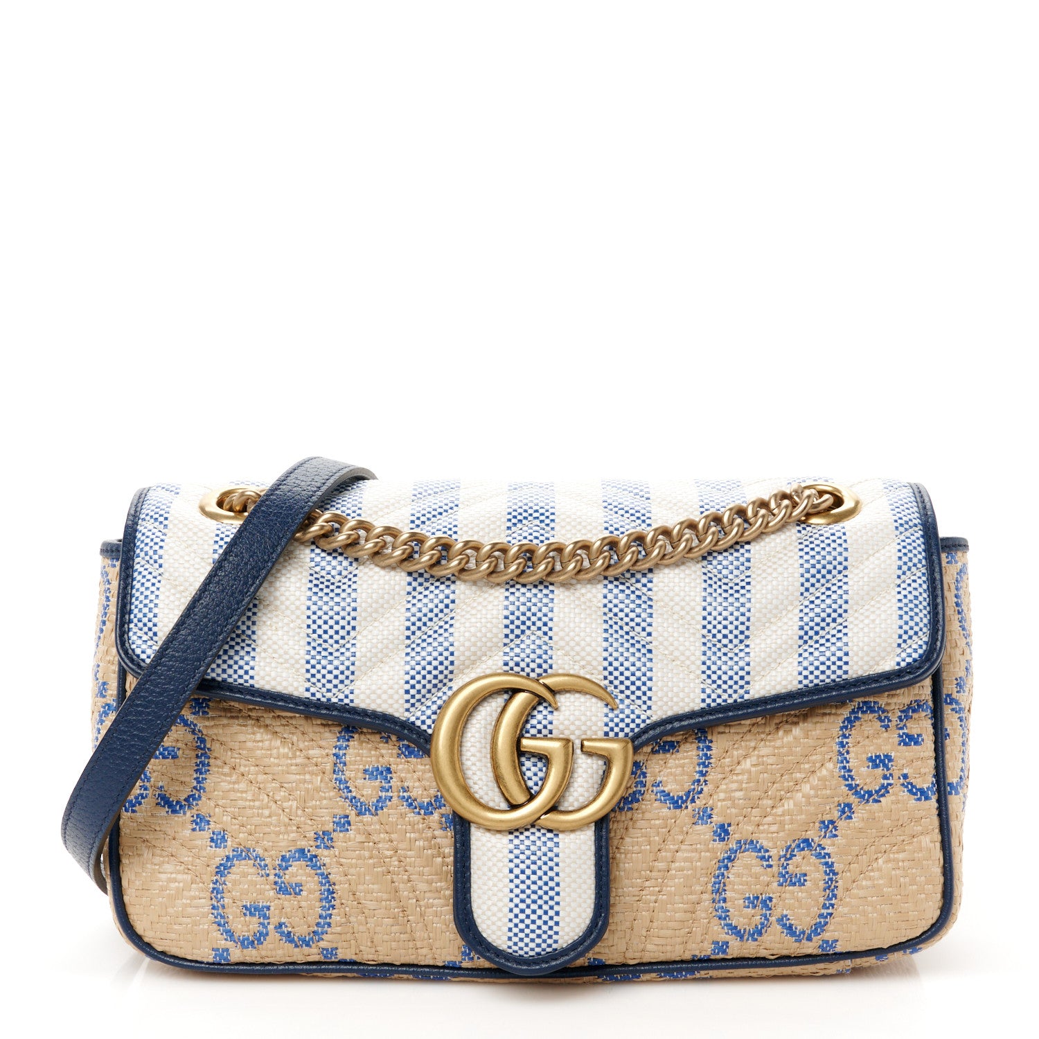 Gucci Raffia GG Monogram Matelasse Small GG Marmont Shoulder Bag Natural Royale Off White 1 of 10