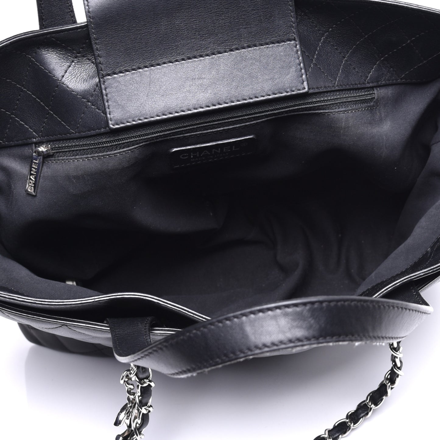 Calfskin Quilted Large Shopping Tote Black