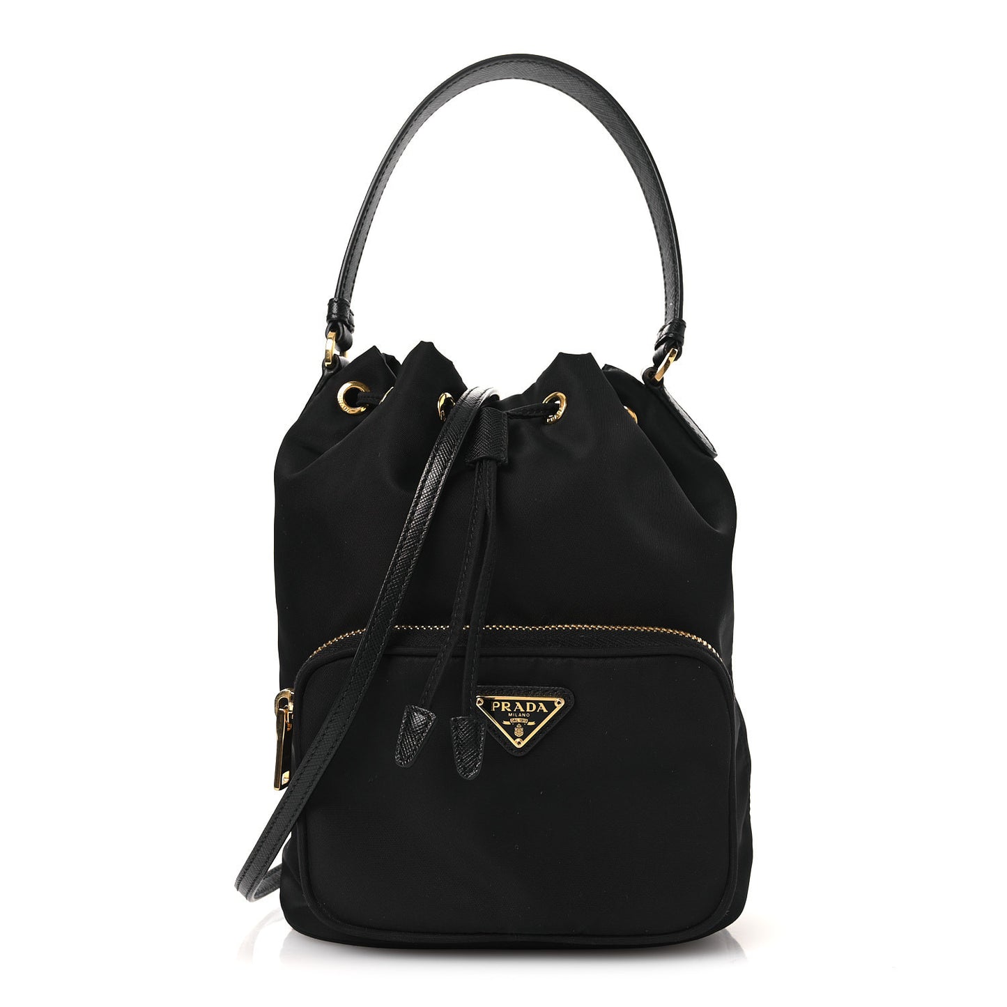 Nylon Vela Saffiano Mini Bucket Crossbody Bag Black