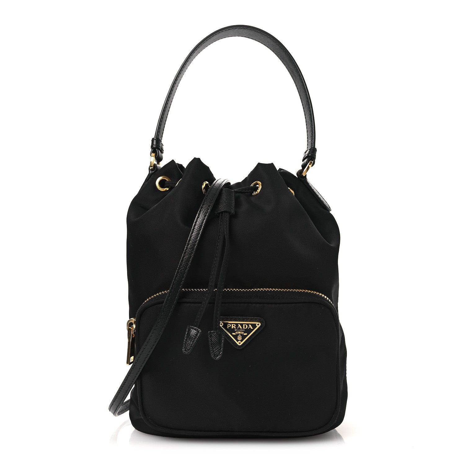 Prada Nylon Vela Saffiano Mini Bucket Crossbody Bag Black 1 of 11