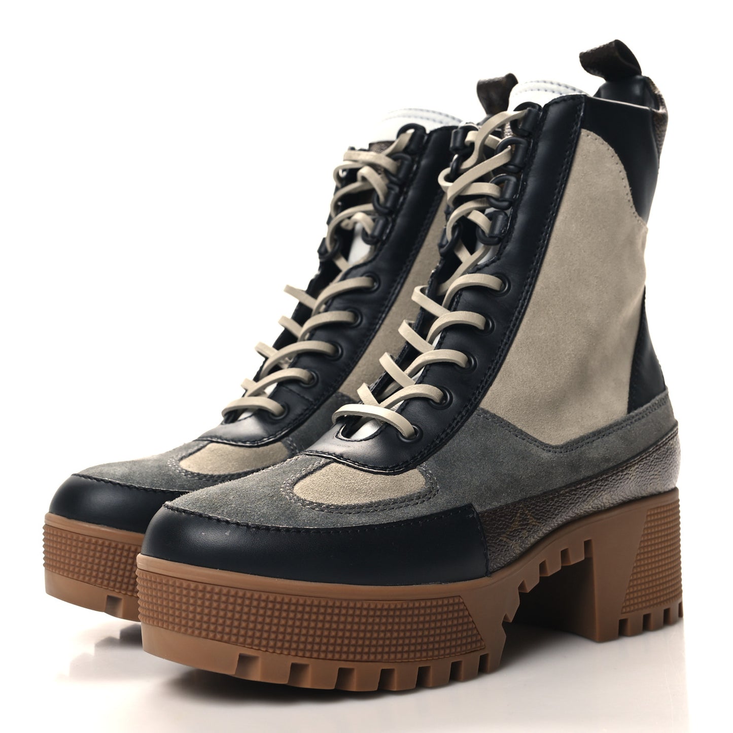 Suede Calfskin Monogram Platform Desert Boots 37 Dark Gray