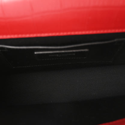 Saint Laurent Calfskin Crocodile Embossed Medium Classic Monogram Kate Tassel Satchel New Red 5 of 9