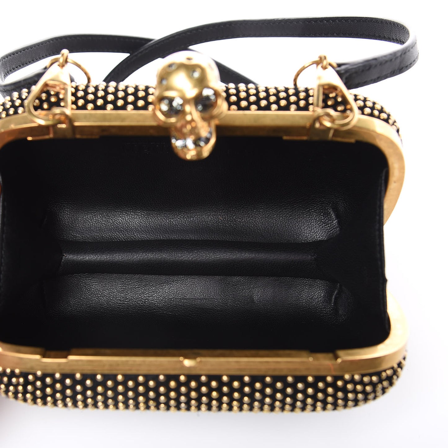 Suede Studded Skull Box Clutch Black