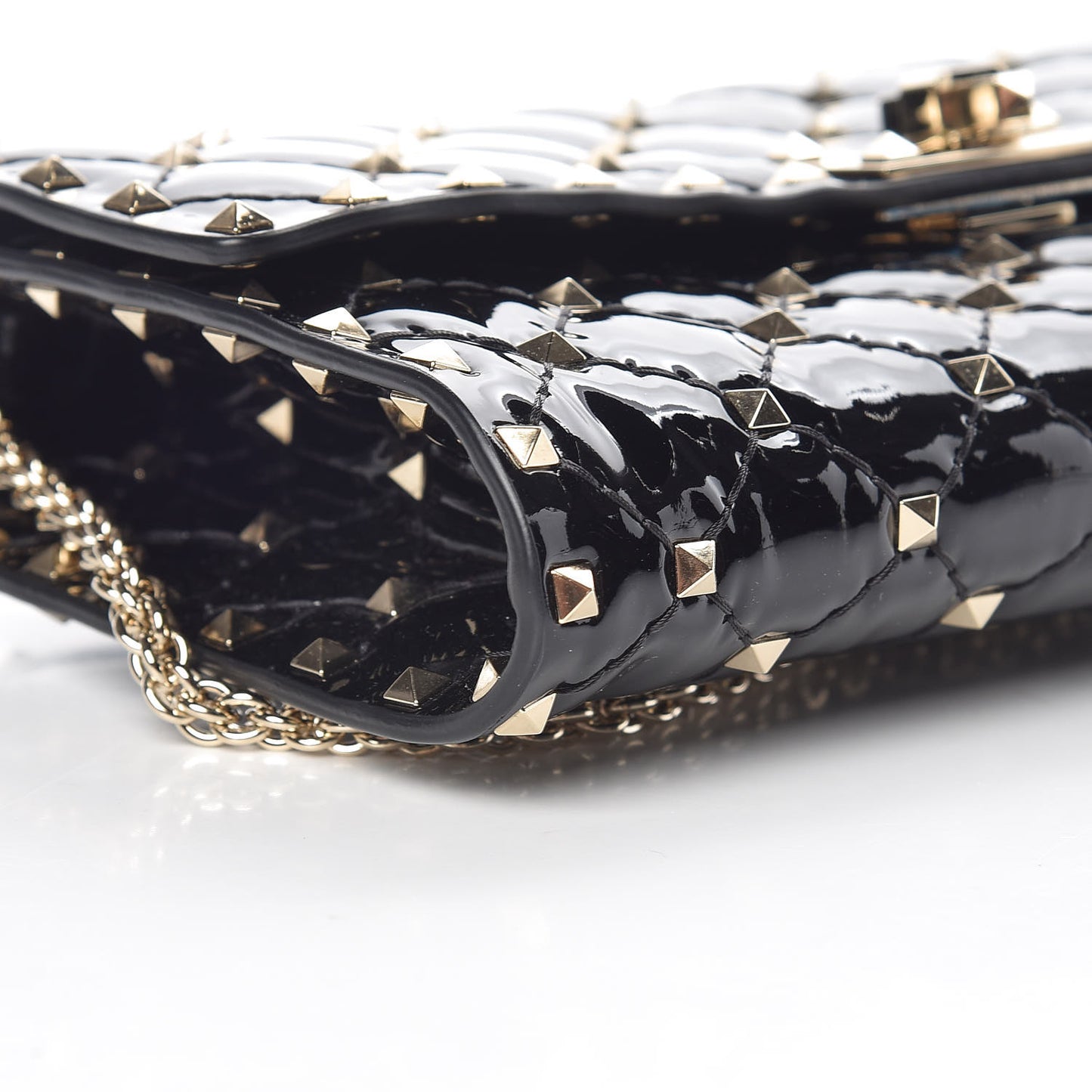 Patent Rockstud Spike Wallet on Chain Black