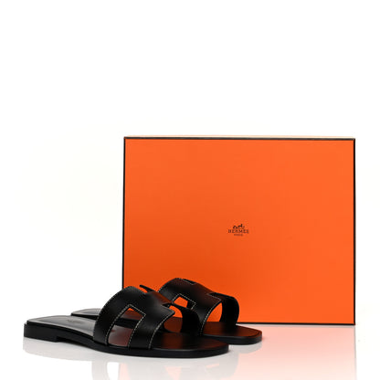 Hermes Box Calfskin Oran Sandals 38 Black 9 of 9