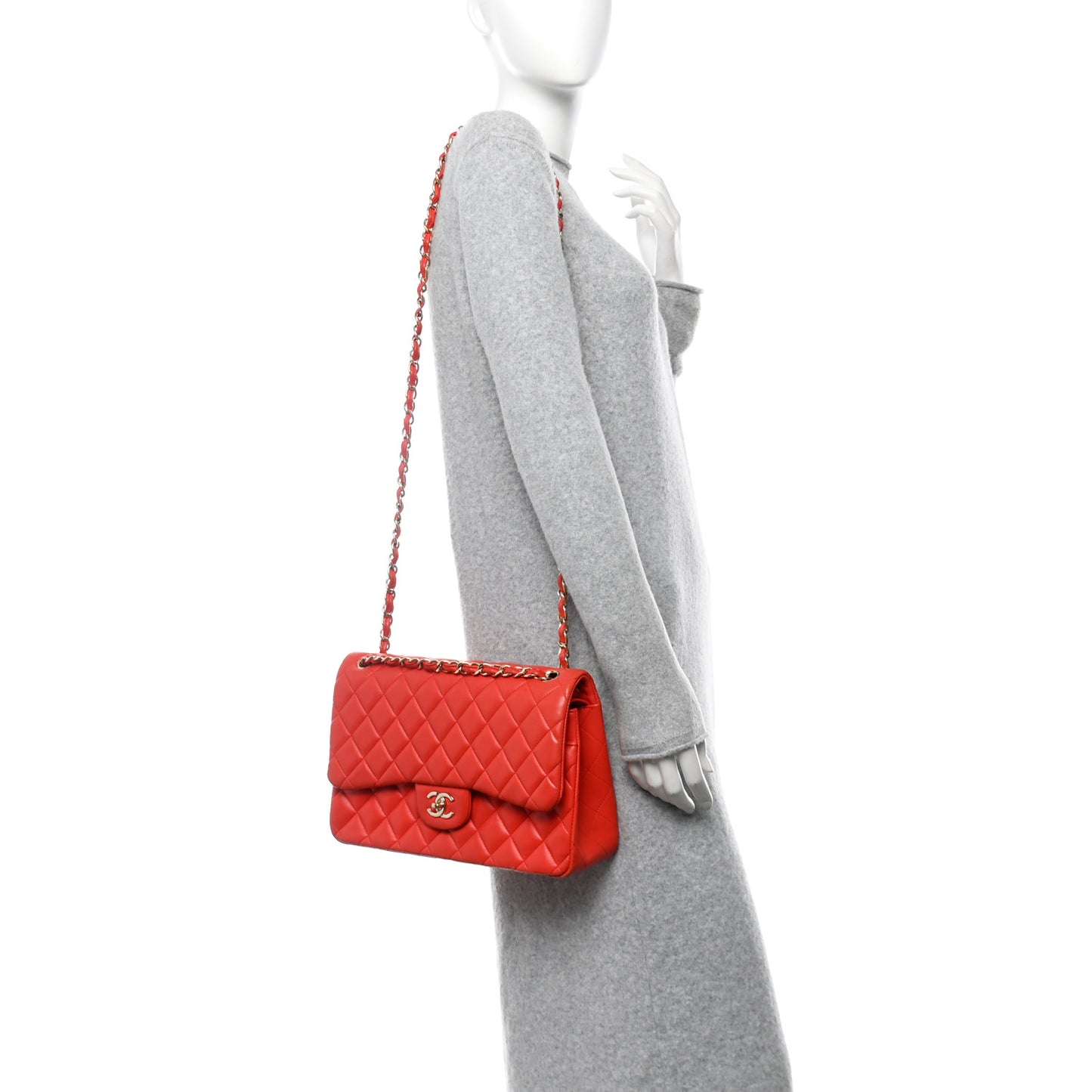 Lambskin Quilted Jumbo Double Flap Red