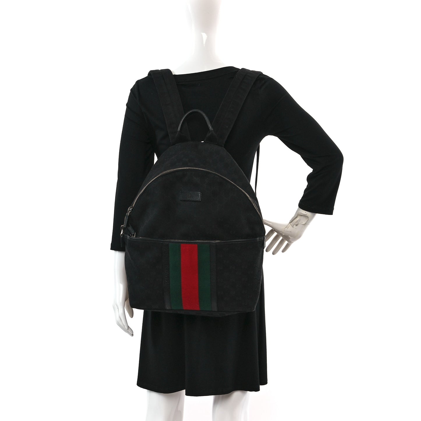 GG Monogram Web Medium Classic Backpack Black