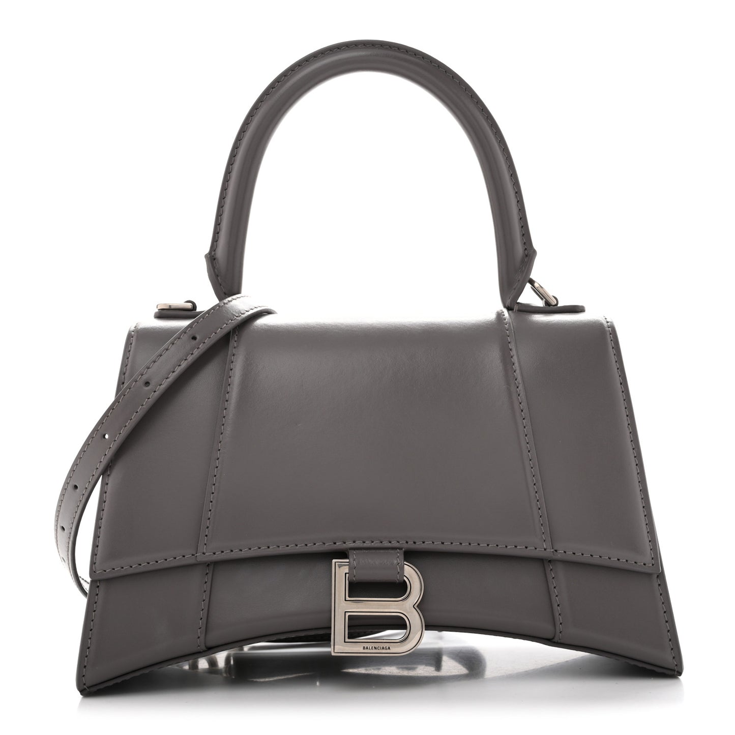 Shiny Box Calfskin Small Hourglass Top Handle Bag Dark Grey