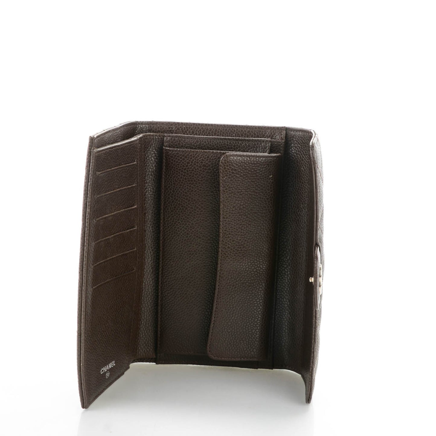 Caviar Quilted Long Flap Wallet Dark Brown