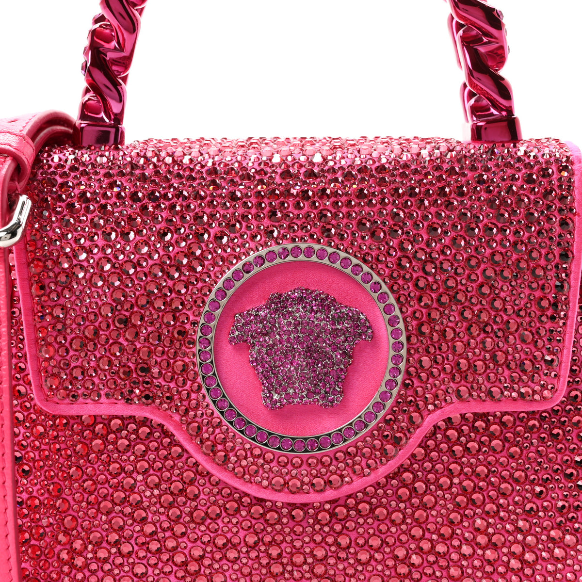 Satin Crystal Studded Mini La Medusa Bag Tropical Pink