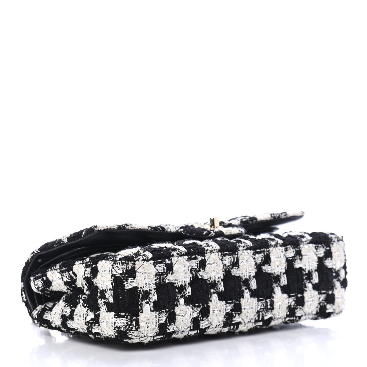 Tweed Quilted Medium Double Flap Black Ecru White