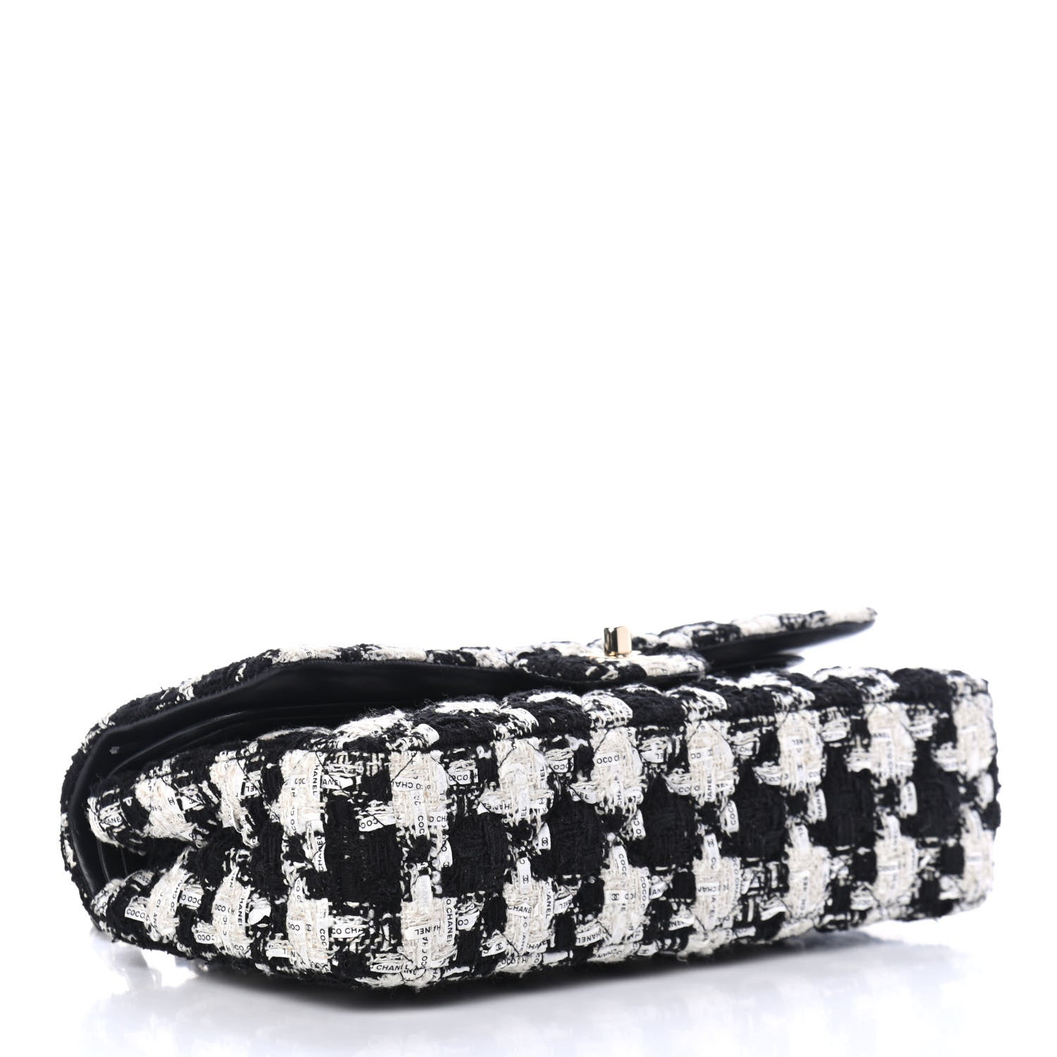 Chanel Tweed Quilted Medium Double Flap Black Ecru White 3 of 4