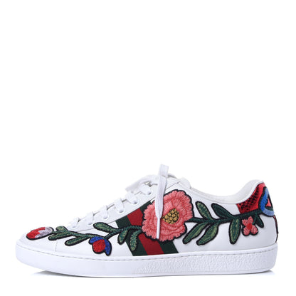 Gucci Calfskin Web Floral Embroidered Ace Sneakers 38 White 1 of 12