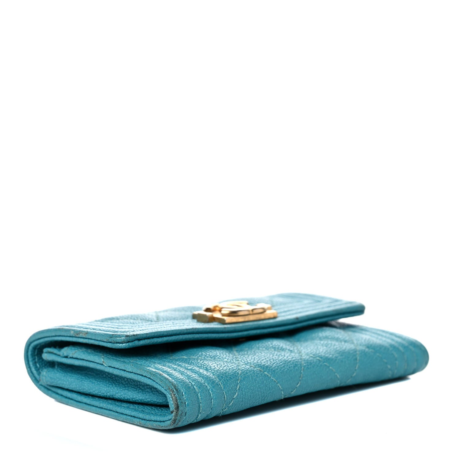 Chanel Caviar Quilted Boy Card Holder Wallet Turquoise 4 of 16