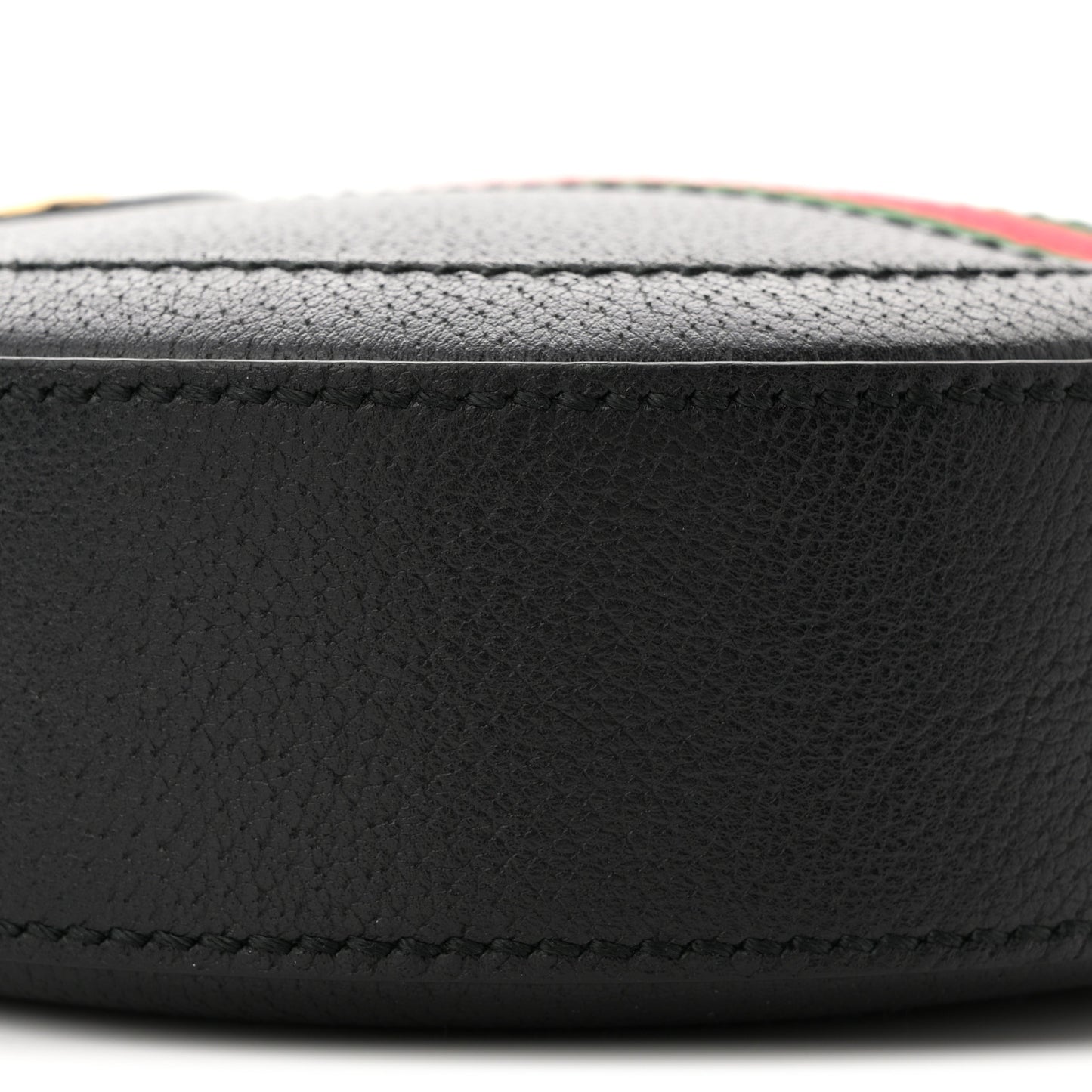 Grained Calfskin Web Mini Ophidia Round Shoulder Bag Black