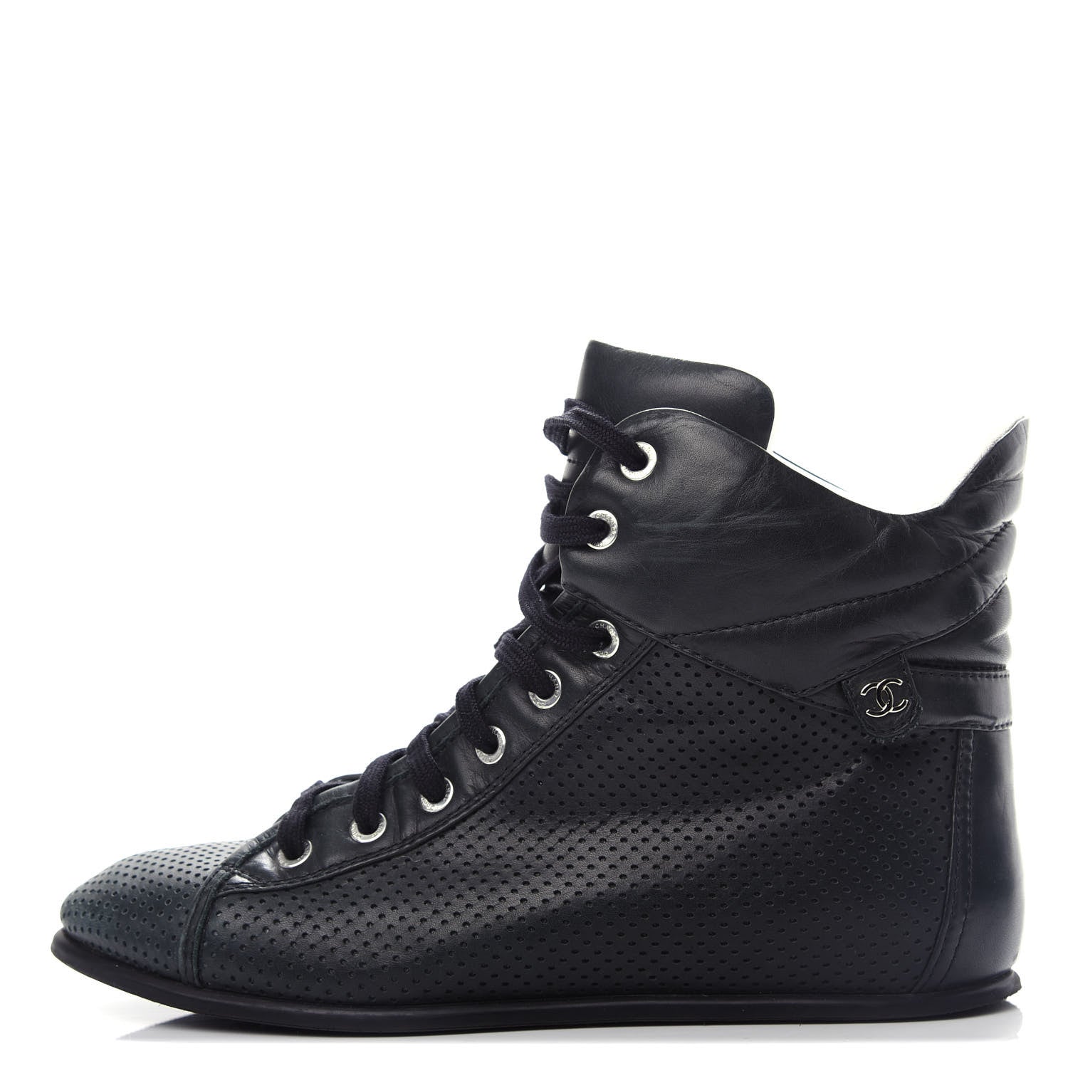 Chanel Perforated Lambskin High Top CC Sneakers 36.5 Black 1 of 10